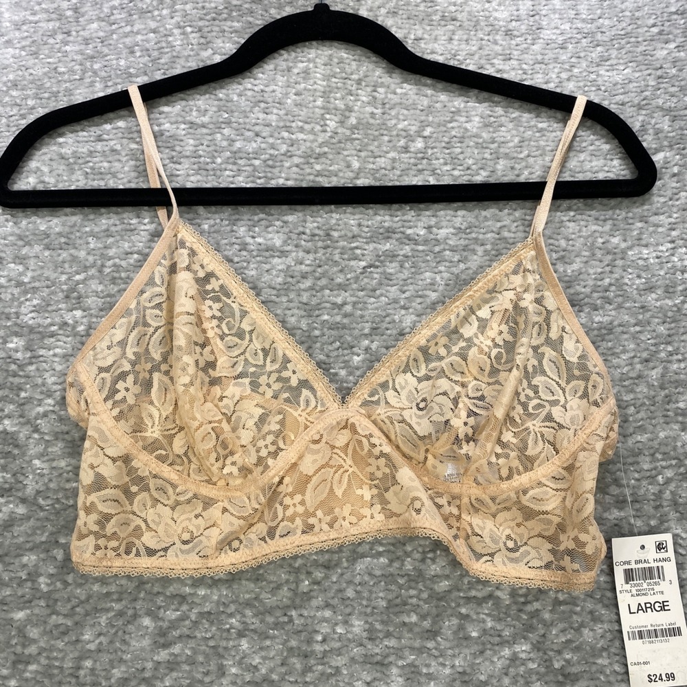 INC International Concepts Womens Lace Bralette‎ Almond Latte Large New